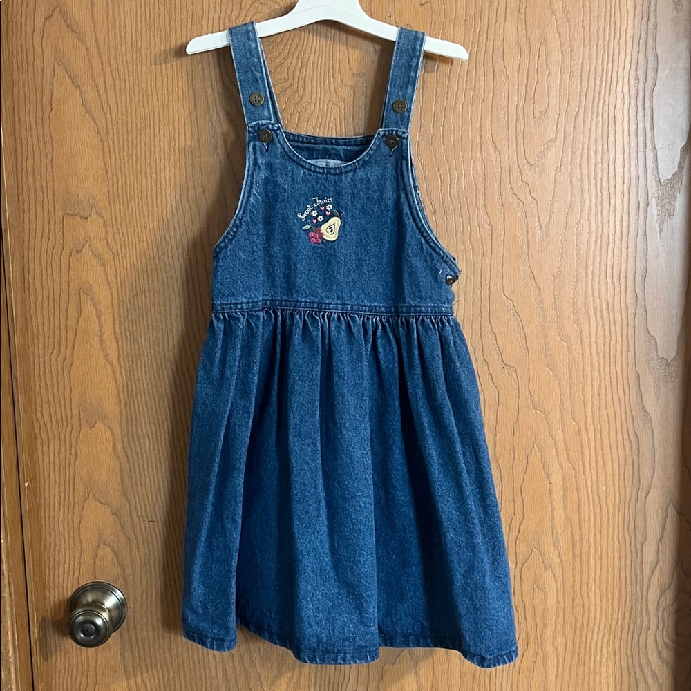 Vintage Healthtex Girl’s Denim Jumper with Embroidered Fruit Size Small‎ (8)